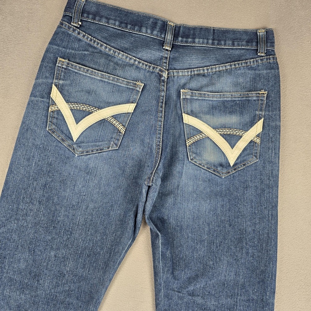 Mecca Jeans Mens 34x32 Blue Straight Fit Medium‎ Wash Embroidered Denim Pockets